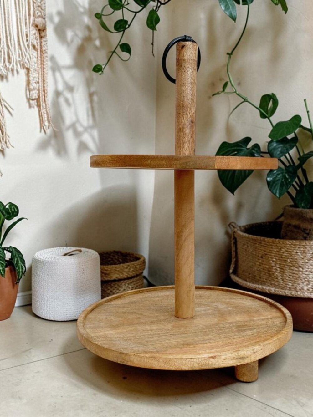Two-Tiered Wooden Kitchen Display Stand | Spice Rack, Double Level Stand, Boho
